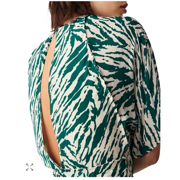 BA&SH Vee Wrap-effect Midi Lady Dress Size Small Green White NEW Animal Print - Picture 7 of 14